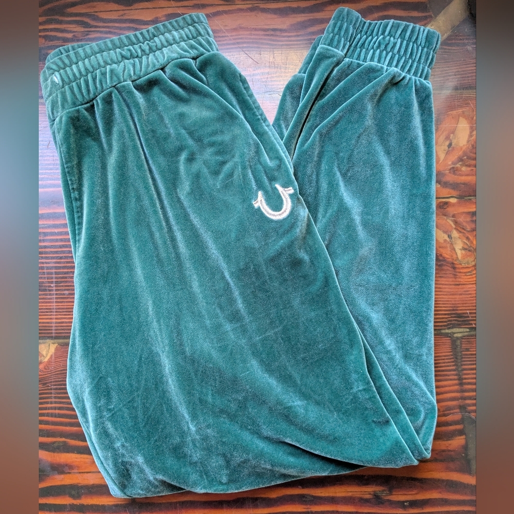 True Religion Velour Track Pants in Teal GreenSize: XL